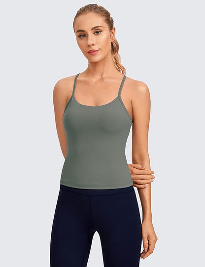 CRZ YOGA Butterluxe Racerback Tank Tops for Women - Scoop Neck Spaghetti Strap Padded Workout Camisole with Built in Bra
