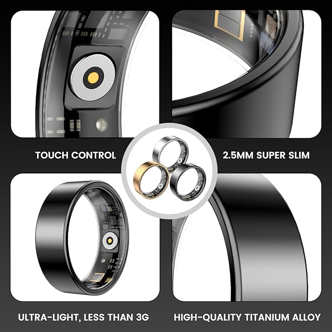 Smart Ring Health Tracker, Sleep&Exercise Monitor Heart Rate,Blood Oxygen,Fitness Trackers for Man&Women -Long Lasting Batteries,Waterproof Sleep Tracking Wearable (Rose Gold, 9)
