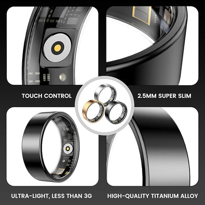 Smart Ring Health Tracker, Sleep&Exercise Monitor Heart Rate,Blood Oxygen,Fitness Trackers for Man&Women -Long Lasting Batteries,Waterproof Sleep Tracking Wearable (Rose Gold, 9)