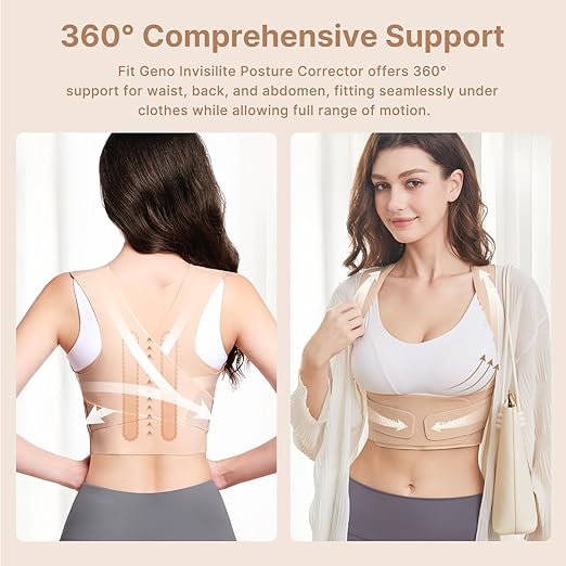 Fit Geno Posture Corrector for Women Invisilite: Invisible Lightweight Back Brace for Neck Shoulder & Upper Back Pain Relief - Improve Posture Correct Hunchback Slouching Under Clothes X-Large