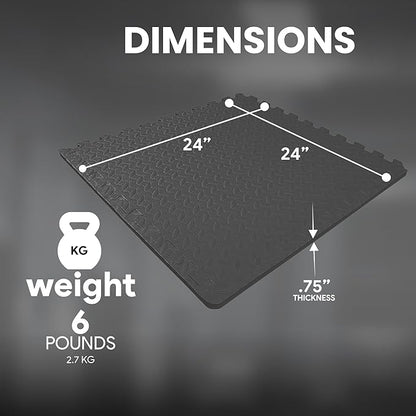 BalanceFrom Puzzle Exercise Mat 3/4' Thick, EVA Interlocking Foam Floor Tiles for Home Gym, Mat for Home Workout Equipment, Floor Padding for Kids, Black, 24 in x 24 in x 3/4 in, 24 Sq Ft - 6 Tiles
