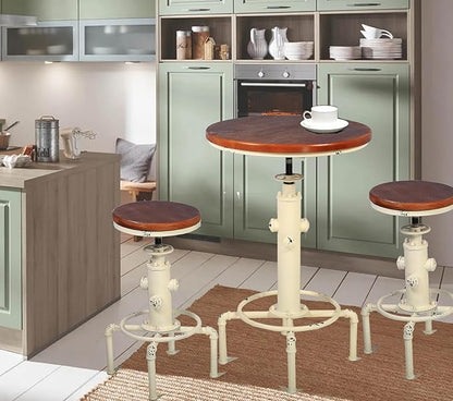 Topower Industrial Bar Table 31.5-41.3" Adjustable Pub Table Kitchen Dining Coffee Bistro Table (Antique White)