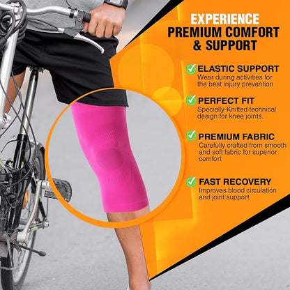 Doc Miller Knee Compression Sleeve Brace for Men & Women (Pair) Best Support for Workout Running ACL Arthritis Pain Relief