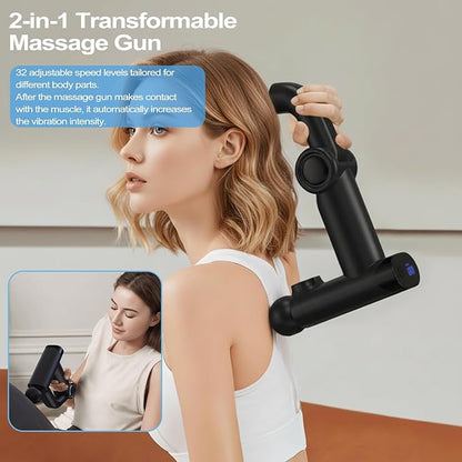 Foldable Massage Gun with Upgraded Extension Handle, 32 Speeds Massage Gun Deep Tissue - Back Massager for Pain Relief Deep Tissue, Muscles/Neck/Shoulders/Waist/Legs Massager