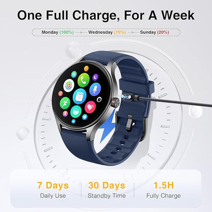 Fitpolo Smart Watch for Men Women Android iPhone, 1.27'' HD Fitness Tracker with Bluetooth Call & Answer, IP68 Waterproof, Heart Rate/SpO2/Sleep Monitor, Built-in AI Voice, 105+ Sports Modes (Blue)
