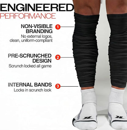 KUTFTBL Pre-Scrunched Football Leg Sleeves with Built-In Hidden Elastic Bands Performance Fabric Above or Below the Knee