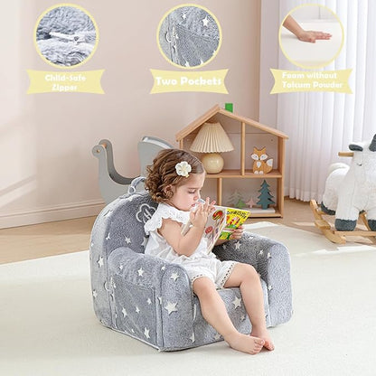 Toddler Chair Comfy,Toddler Couch Fold Out, 2-in-1 Kids Chair,Flip Out Kids Couch,Toddler Sofa Convertible,Children Reading Chair for Age 1-3(Grey Star)