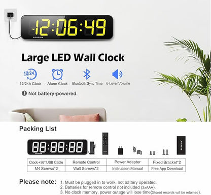 15.2" Gym Timer, Large Digital Gym Clock Wall with App & Remote Control, Customizable LED Colors, Count Down & Up, Stopwatch, Digital Timer for Fitness Classroom Home Garage Outdoor