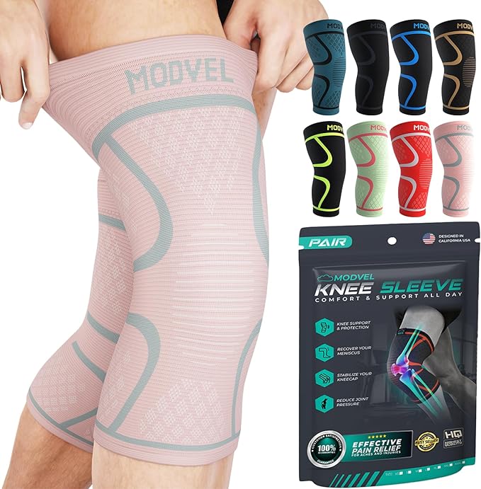 Modvel Knee Braces for Knee Pain Women & Men - 2 Pack Knee Brace for Knee Pain Set, Knee Brace Compression Sleeve, Knee Support for Knee Pain Meniscus Tear, ACL & Arthritis Pain Relief,Pink XXL