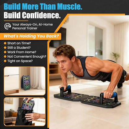 Push Up Board Fitness - Portable Foldable Pushup Board - 20 in 1 Push Up Bar at Home Gym - Strength Training Equipment for Men and Women