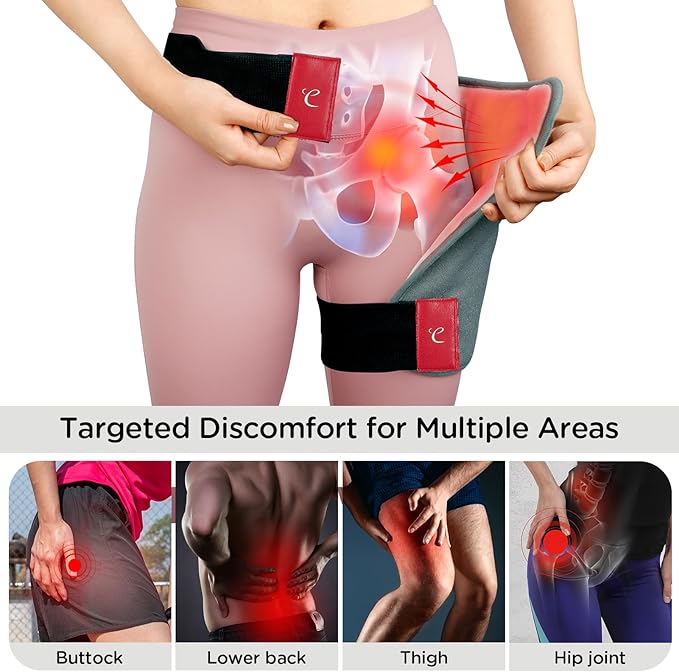 Comfytemp Hip Heating Pad, Hip Brace for Lower Back Thigh Buttock Support, Electric Heated Pad Hot Relax for Elderly, Birthday Valentines Day Get Well Gifts for Women Men Mom Dad, Black (S/M)