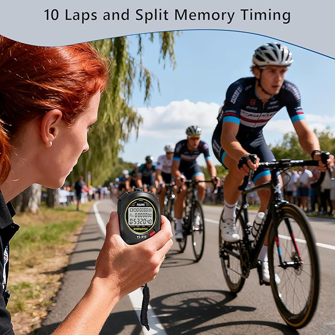 Stopwatch Timer 10 Splits/Laps Digital Stop Watch for Sports, Countdown Alarm Clock Date Memory Recall Large Display, Stopwatch for Coaches PE-Teacher Referee (Black, 10 Splits/laps)