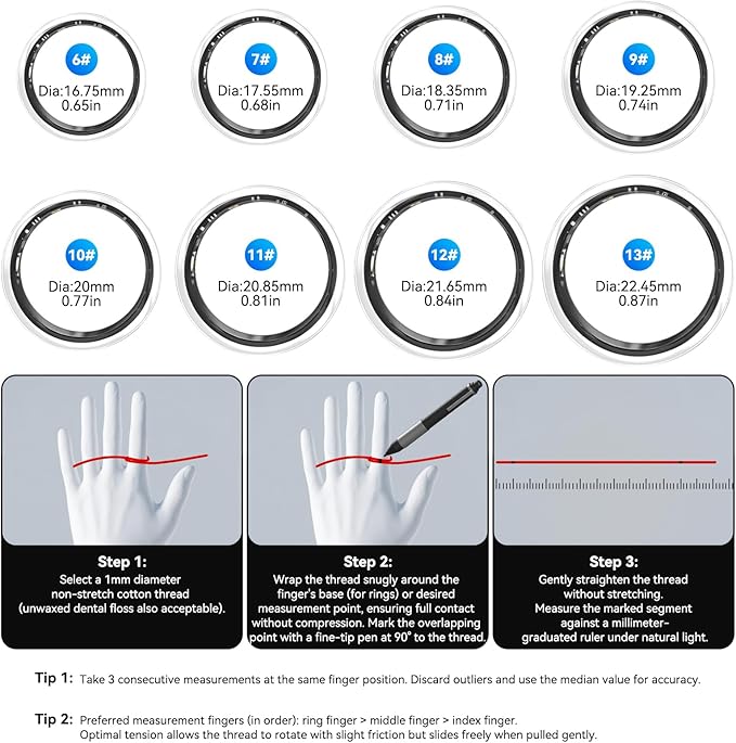 Smart Fitness and Activity Ring for Men and Women - Track Heart Rate Stress Sleep Steps and Blood Oxygen, 10ATM Waterproof Fitness Tracker for iPhone and Android, No Subscription Fee, Size 8