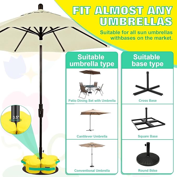 Lawn Social Umbrella Base Weight Bag, Round Heavy Duty Sand Bags for Cantilever Patio Umbrella, Universal Fit for Any Offset Design, Stabilize and Secure Umbrella (Yellow)