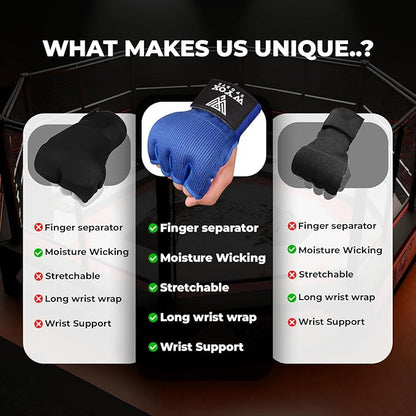 WYOX Gel Boxing Hand Wraps Inner Gloves for Men & Women – 80cm Quick Wrist Strap, Padded Knuckle Support, Fingerless MMA Muay Thai Kickboxing Wraps for Training, Punching & Martial Arts