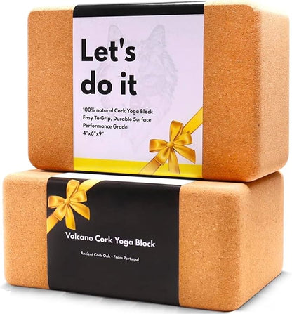 Cork Yoga Blocks 2 Pack Set -Natural Cork from Portugal, 9"x6"x4" Yoga Blocks Non-Slip&Anti-Tilt for Women| Men, Lightweight, Odor-Resistant| Moisture-Proof, Perfect Yoga Equipment