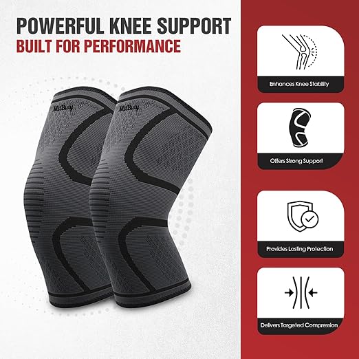 Compression Knee Brace for Women & Men, 2-Pack Knee Sleeve for Running, Basketball & Hiking, Compression Sleeve for Gym, Sports & Workout – Knee Support for Daily Activities (L: 19–22")