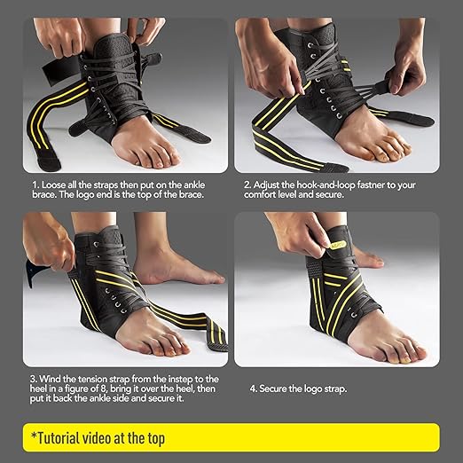 AGPTEK Ankle Brace for Women Men, Adjustable Lace-Up Ankle Support with Removable Splints for Sprained Ankle, Injury Recovery, Ankle Stabilizer Wrap for Basketball Volleyball Sports, Yellow, S