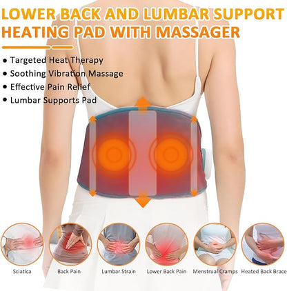 Cordless Back Heating Pad for Back Pain Relief, Massager Vibration Low Noise Upgraded 5000mAh Rechargeable Battery Heating Pad for Back, Heated Wrap for Back, Auto Shut Off