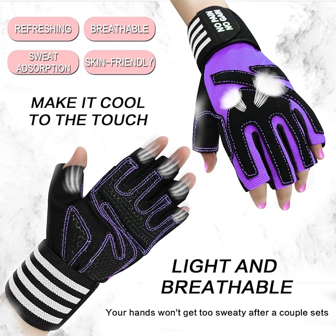 Weight Lifting Gloves for Women Gym Workout with Wrist Support,Padded Half Finger Gloves for Fitness Exercise