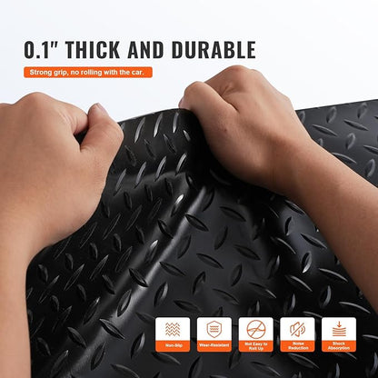 VEVOR Garage Floor Mats, 2 Rolls x 17 x 3.6 Ft PVC Garage Flooring Roll, Non-Slip Diamond Texture, 123.14 sq.ft Covering Space, Black Garage Mats for Under Cars, Garage Industry Gym
