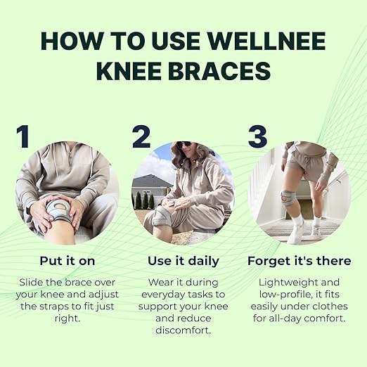 Wellnee Knee Brace with Silicone Padding - Wellknee Compression Sleeve for Men & Women - Joint Support that Massages & Boosts Circulation During Walking, Running & Exercise