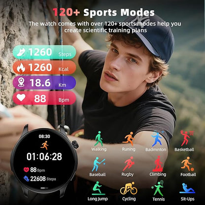 Smart Watch for Men Women Fitness Tracker: Waterproof Bluetooth Call Answer/Make Smart Watches for Android/iPhone Digital Mens Smartwatch Activity Pedometer Heart Rate SpO2 Monitor 120+ Sports Model