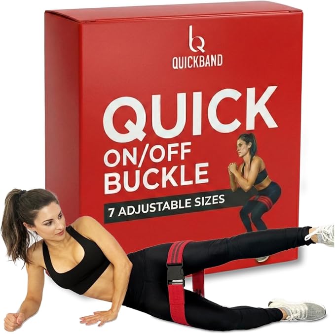 Adjustable Fabric Workout Bands (Quick On/Off Buckle) Non-Slip Resistance Exercise Butt Trainer for Working Out HIPS, Glutes, & Legs Thick Booty Squats, Red
