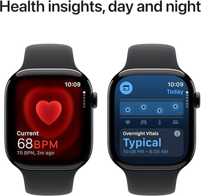 Apple Watch Series 10 [GPS + Cellular 46mm case] Smartwatch with Jet Black Aluminum Case with Black Sport Band - M/L. Fitness Tracker, ECG App, Always-On Retina Display, Water Resistant