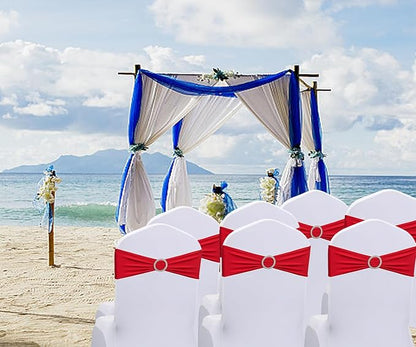 Spandex Red Chair Sashes Bows 50 Pack Stretch Chair Bands with Buckles Universal Elastic Chairs Ties for Wedding Party Birthday Christmas Banquet Anniversary Bridal Shower Events Decoration
