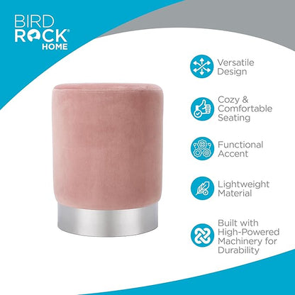 BIRDROCK HOME Round Ottoman Foot Stool – Soft Padded Modern Design – Ideal for Living Room, Bedroom – Compact Footrest, Vanity Chair, Small Furniture – Foam Seating, Decorative Accent (Dusty Rose)