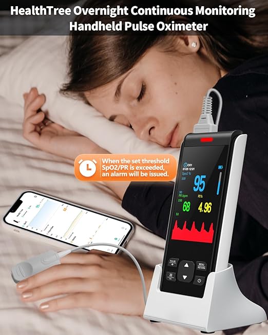 HealthTree JKS50F Pulse Oximeter Rechargeable Fingertip Pulse Ox, Handheld Pulse Oximeter, Finger Blood Oxygen Saturation Monitor with SpO2 & Pulse Rate, Portable Oxygen Meter Finger for Adults
