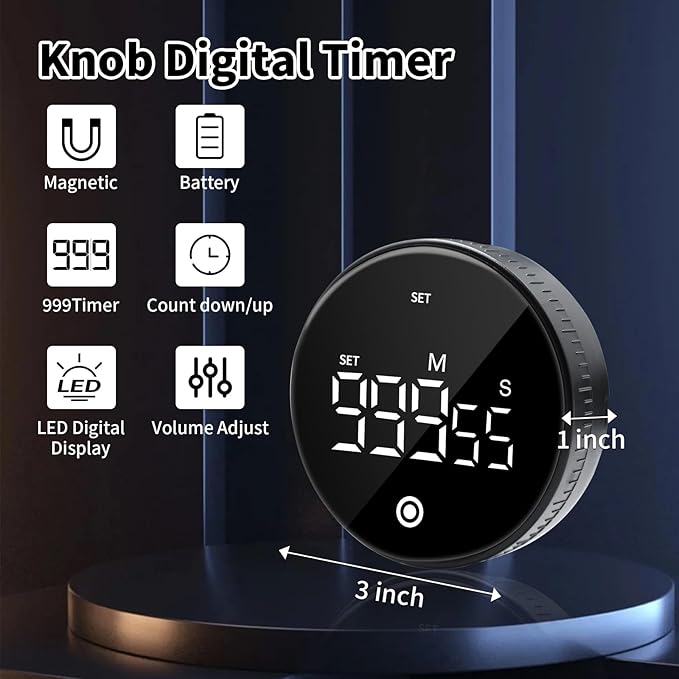 Digital Kitchen Timer with Magnet,Large LED Display Visual Timer with Countdown Countup for Adult & Children,Battery Supply for Classroom Home Gym Office (2 * Black)