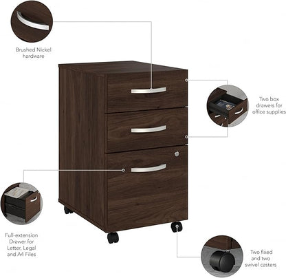 Bush Business Furniture Studio C 3 Drawer Mobile File Cabinet in Black Walnut