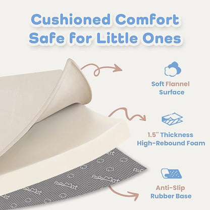 1.5" Thick Padded Baby Play Mat for Floor Tummy Time, Pro Soft Foam Activity Playroom Playmats, Easy Care with Non-Slip Safe for Infant Toddler Kids Crawling 59"x 71" (Beige)