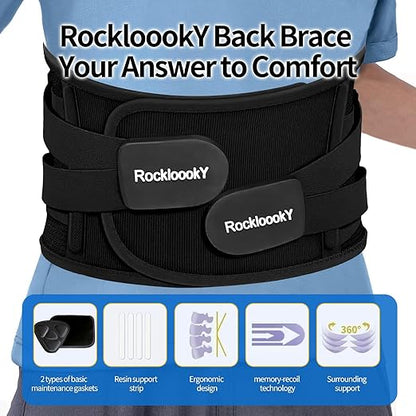 Lower Back Brace for Women Men, Adjustable Lumbar Support with 3D Pad, Breathable Ergonomic Support Belt with Metal Stays for Work, Lifting, Drive, Black,Size XL,Waist 45"-52"