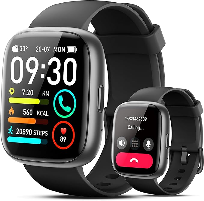 Smart Watch with Alexa Built-in, 1.83" Touchscreen Fitness Tracker with Bluetooth Calling, Fitness Watch with Heart Rate/Sleep Monitor, 120+ Sports, IP68 Waterproof Smartwatch for Android iOS, Ebony