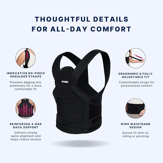 Fit Geno Posture Corrector for Women and Men - Adjustable Back Brace & Straightener for Scoliosis Hunchback Correction Back Pain Spine Corrector Back Support and Posture Trainer (X-Large)