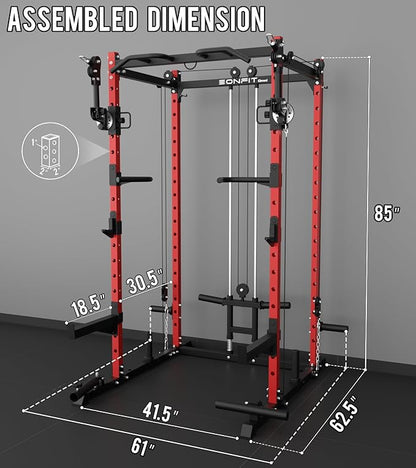 Eonfit E2 Power Cage，1500LB Squat Rack with Cable Crossover System.Multi-Function Power Rack for Home Gum.All-in-One Squat Rack with More Training Attachments