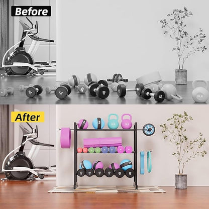 Adjustable 3-Tier Dumbbell Rack – Heavy-Duty Metal Weight Storage Stand for Dumbbells, Kettlebells, and More – Space-Efficient Home Gym Organizer – 396 lb Capacity (Dumbbells Not Included)