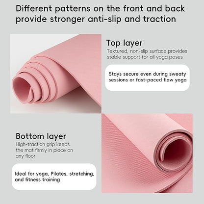 Extra Wide Yoga Mat 72"x 32" - Non Slip TPE Exercise Mat for Home Workout, 6mm High-Density Large Yoga Mat for Men & Women, Eco Friendly Pilates & Fitness Floor Mat with Carry Strap