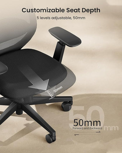 ProtoArc Ergonomic Office Chair – EC200 High-Back Mesh Computer Chair with Lumbar Support, 3D Adjustable Headrest & Sliding Seat for 8+ Hour Comfort, Big & Tall Home Office Desk Chairs - Black