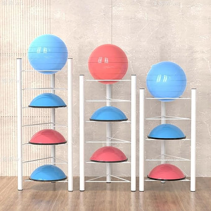 Basketball Organizer Display Rack 1.9 1.7 1.5 1.2 M Tall Half Balance Ball Holder, Stability Organizer for Bosu Slam Bowling Medicine Balls, Save Space (White 3)
