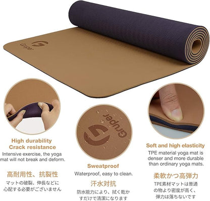 Gruper Yoga Mat Non Slip, Eco Friendly Fitness Exercise Mat with Carrying Strap,Pro Yoga Mats for Women,Workout Mats for Home, Pilates and Floor Exercises