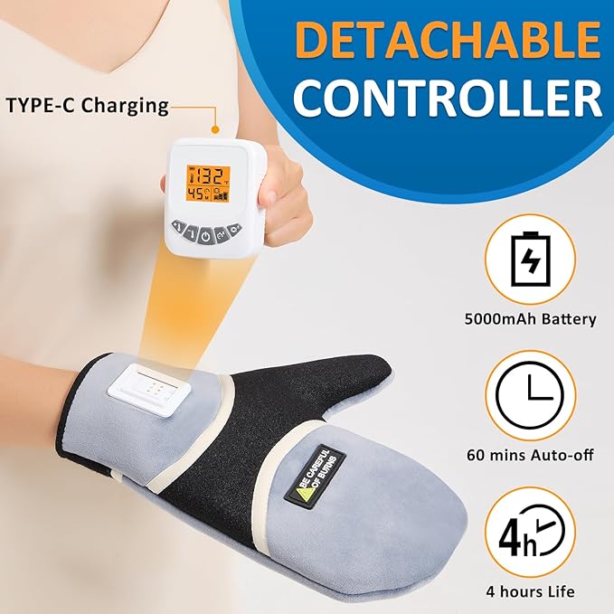 AOKESET Cordless Hand Heating Pad,Massager Vibration Low Noise Heating Pad for Hands,Upgraded 5000mAh Rechargeable Battery Heated Gloves Hand Warmers,Auto Shut Off Hand Heating Pads for Arthritis