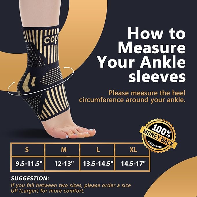 Lusenone Copper Ankle Brace Support for Men & Women (Pair), Best Ankle Compression Sleeve Socks for Plantar Fasciitis, Sprained Ankle, Achilles Tendon, Pain Relief, Recovery, Sports