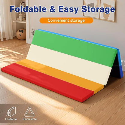 TODIBY Foam Baby Play Mat: PU Leather Waterproof Kids Playmat - Trifold Floor Mat - Large Play Mat for Playpen Thick Pad Fodable Mattress Soft Toddler Mattress Infant Cushion for Preschool (Rainbow)