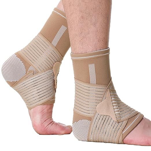 NeoTech Care Adjustable Ankle Support Brace (Beige, Size L, 1 Pair)