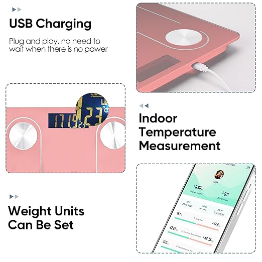 Digital Simple Scale with Led Display Practical Body Fat Scale, Bathroom Scale with Smartphone App (Pink)