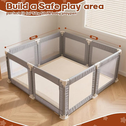 RONGFA Baby Play Mat for Floor,1.3" Thick Elasti-Foam Playpen Mat for Tummy Time, Easy Care with Non-Slip Cushioned for Infant,Kids and Toddler Crawling